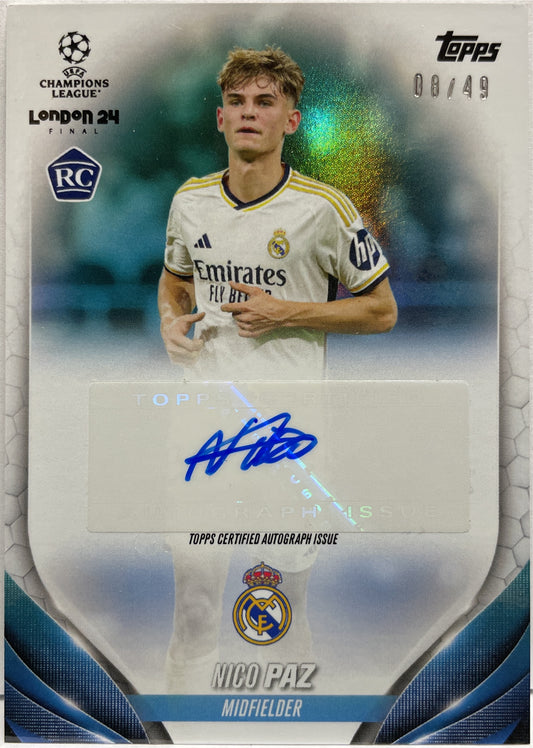 Nico Paz 8/49 Rookie Autograph Topps UCL London 2023/24
