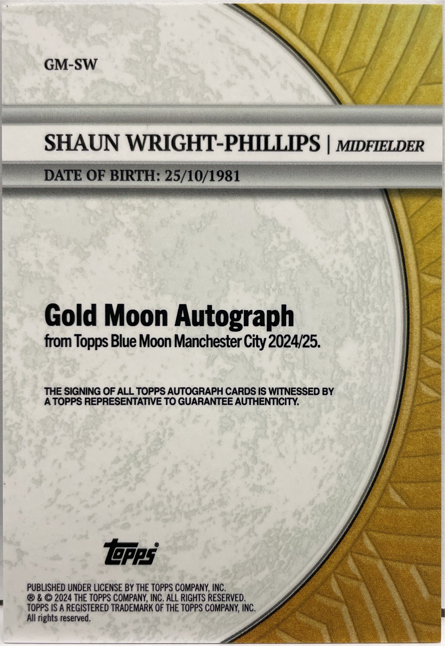 Shaun Wright-Phillips 97/99 Autograph Gold moon Blue Topps Blue Moon Manchester City 2024/25