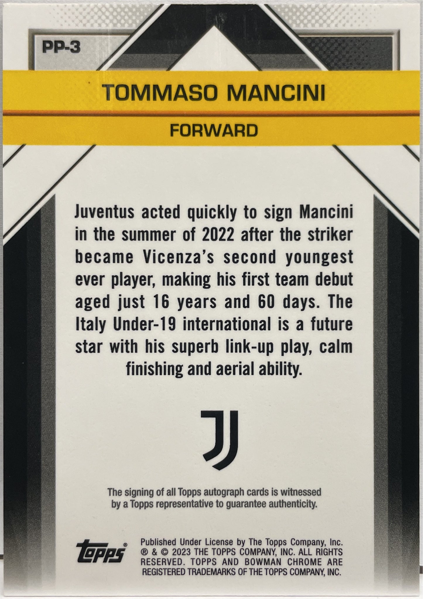 Tommaso Mancini 22/75 Autograph 1ST Bowman Il Futuro Topps Chrome Juventus 2022/23