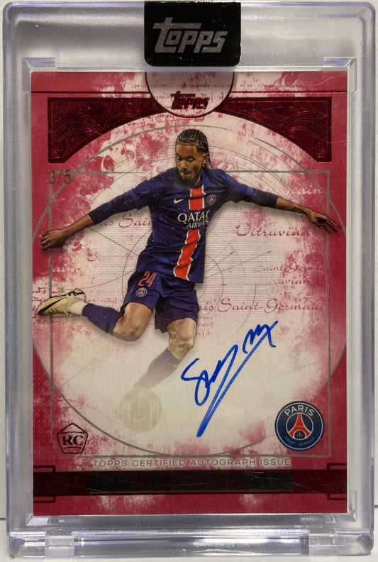Senny Mayulu 3/5 Rookie Autograph On Card Red Topps PSG Exhibition 2024/25
