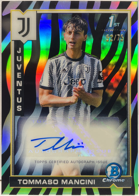 Tommaso Mancini 52/75 Autograph 1ST Bowman Zebra Topps Chrome Juventus 2022/23