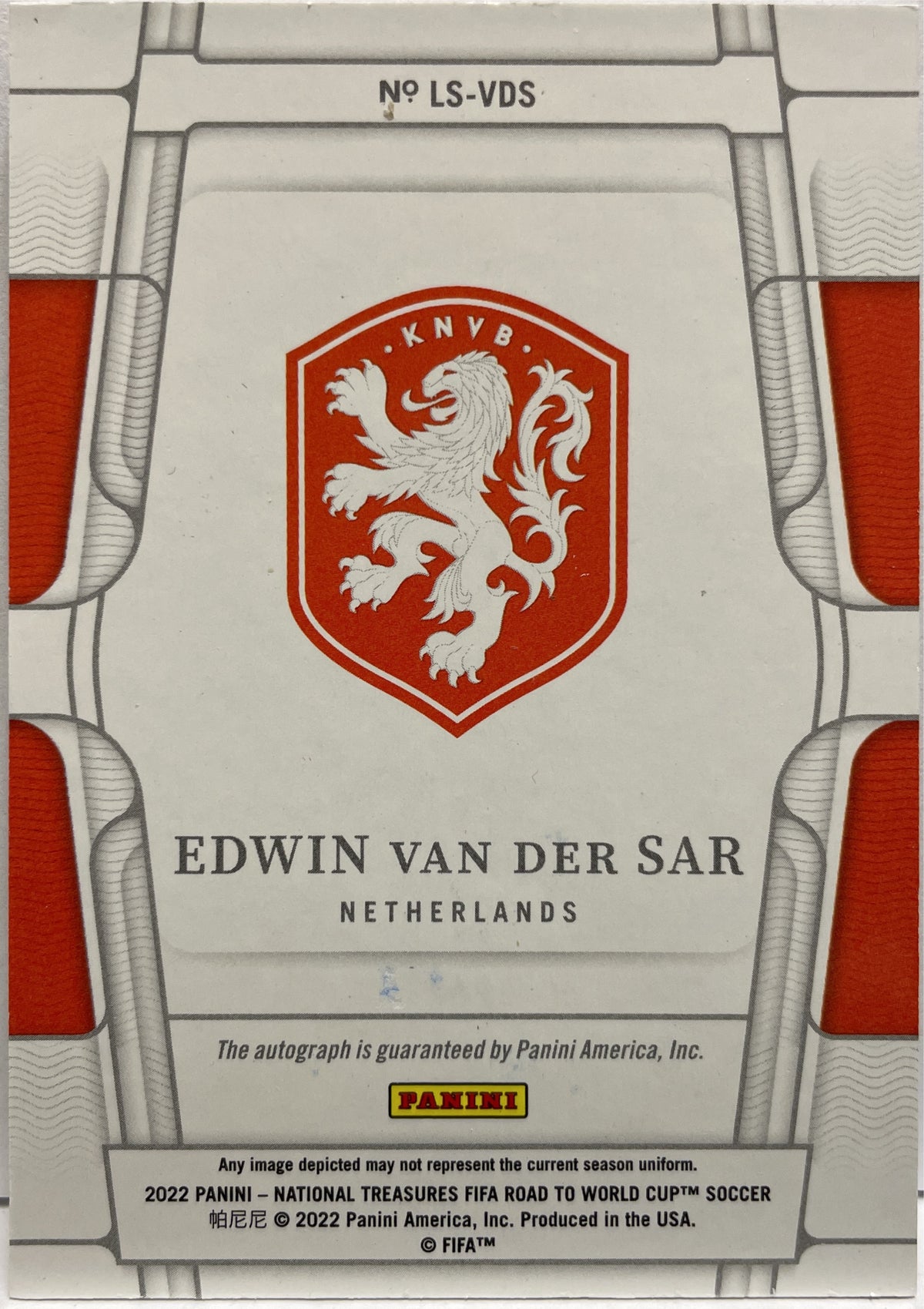 Edwin Van Der Sar 7/10 Autograph Legendary Signatures Panini National Treasures Fifa Road To World Cup 2022