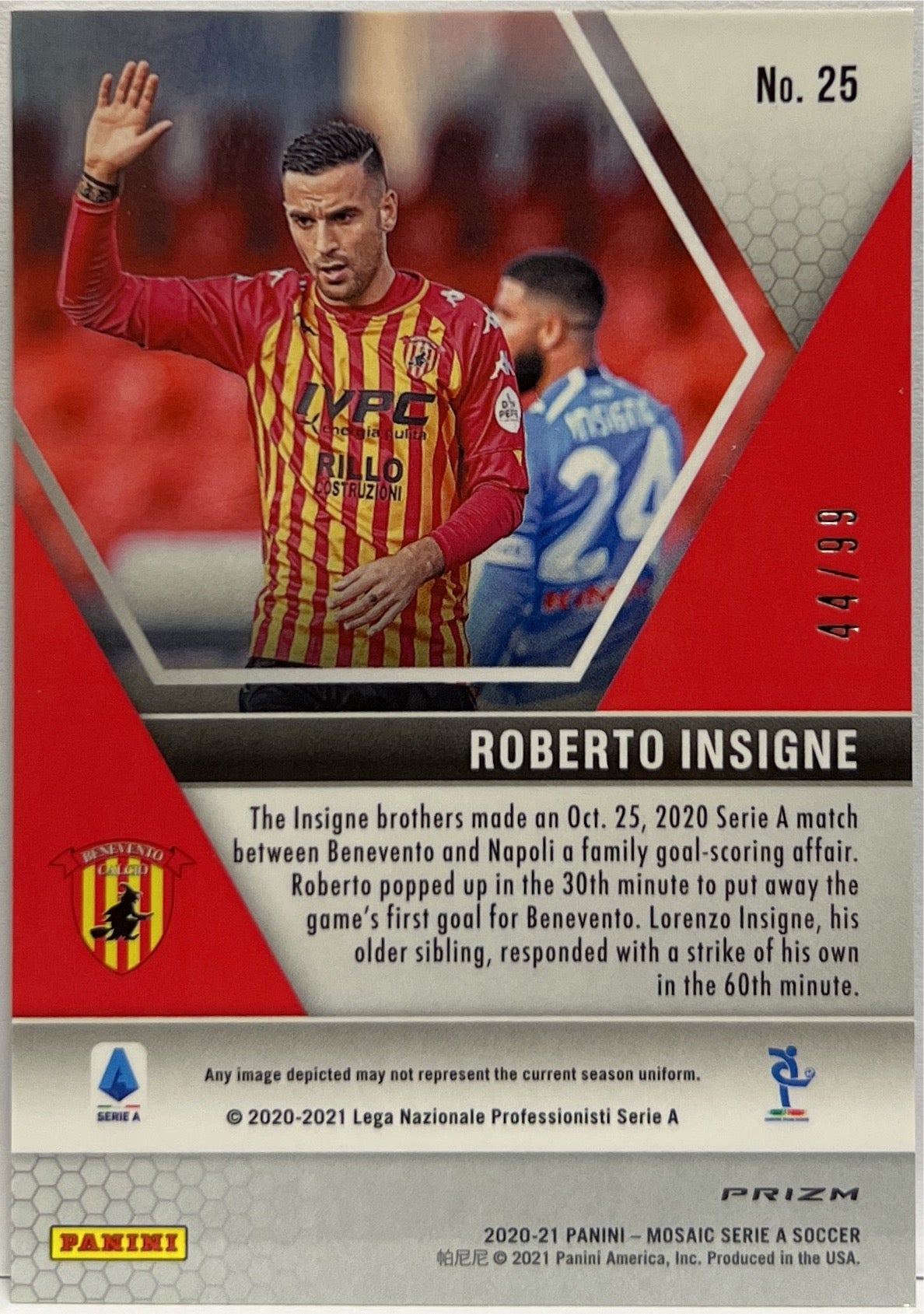 Roberto Insigne 44/99 Rookie Blue Mosaic Serie A 2020/21