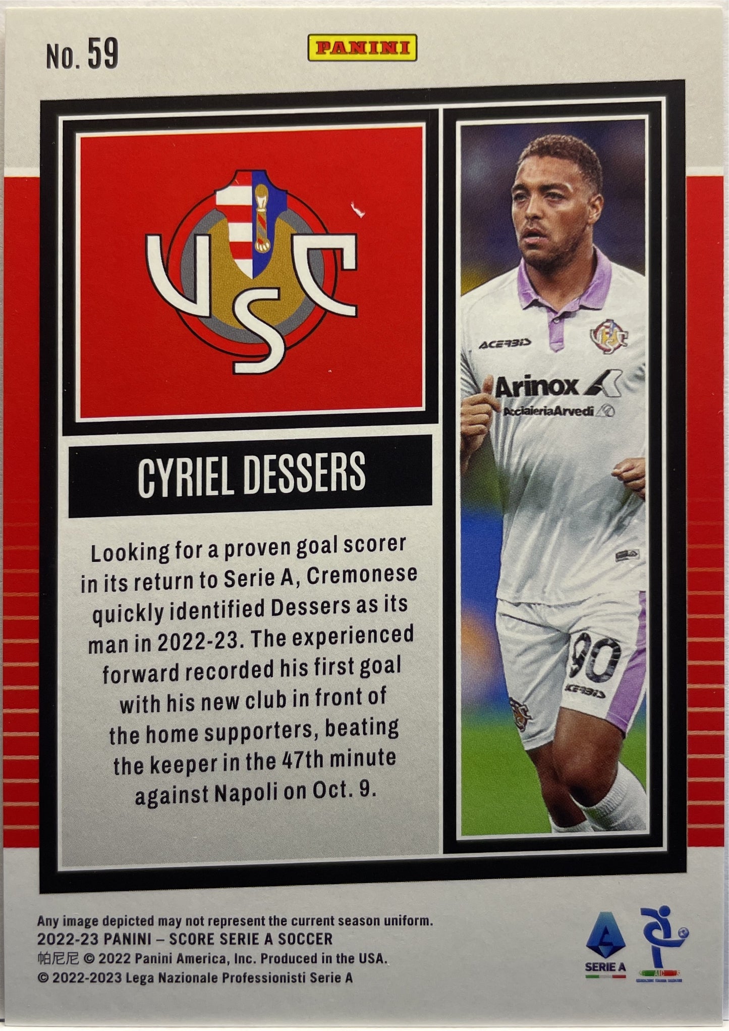 Cyriel Dessers 23/65 Rookie Red Swirl Score Serie A 2022/23