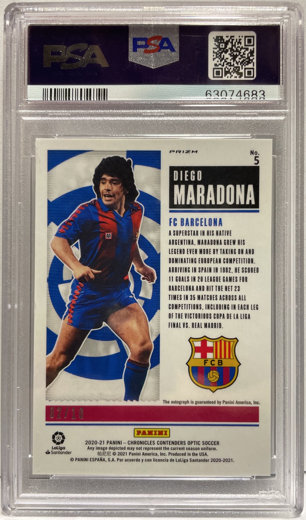 Diego Maradona 2/10 Autograph Historic Ticket Gold Panini Chronicles 2020/21 PSA 8