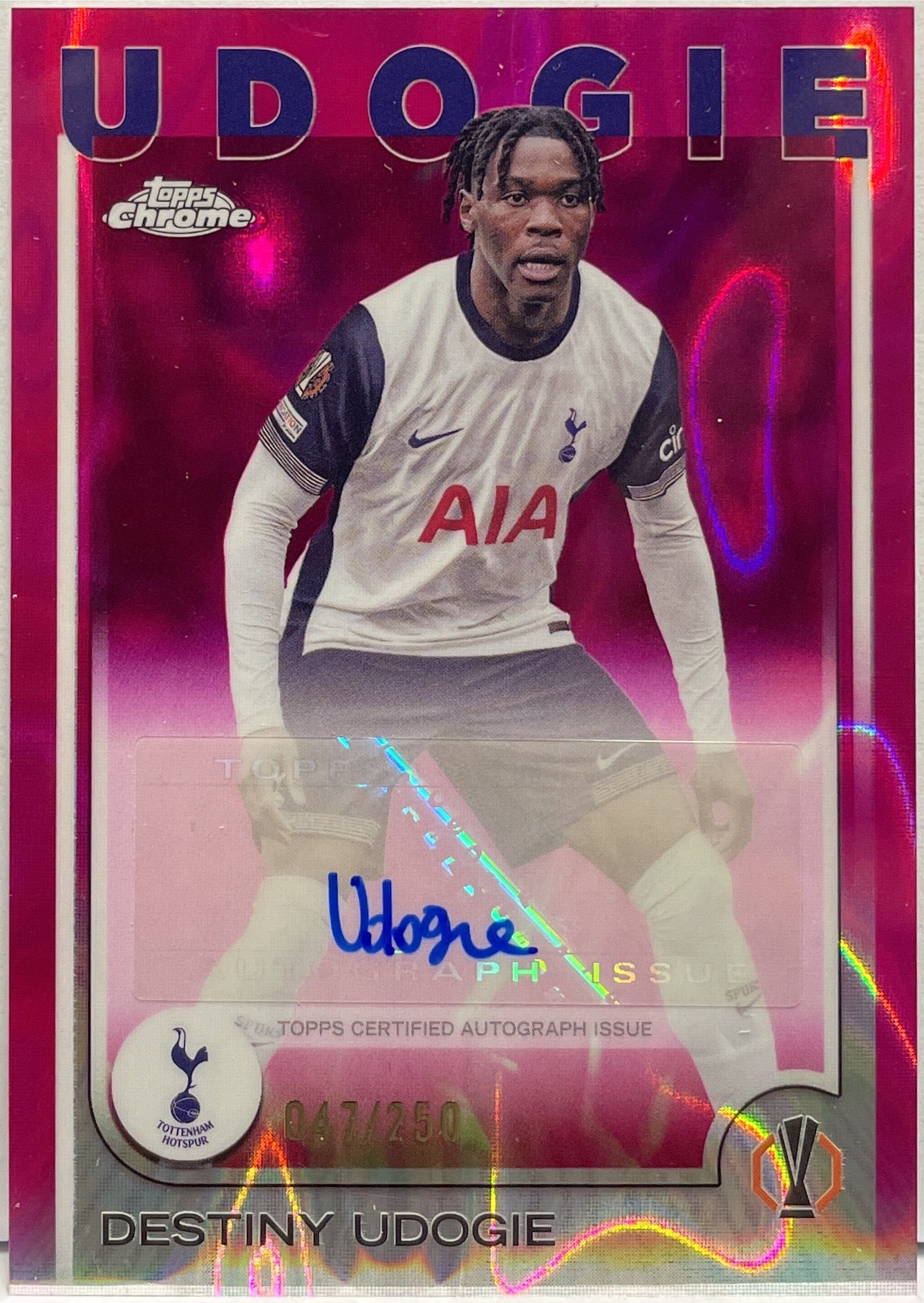 Destiny Udogie 47/250 Autograph Pink Lava Topps Chrome UCC 2024/25