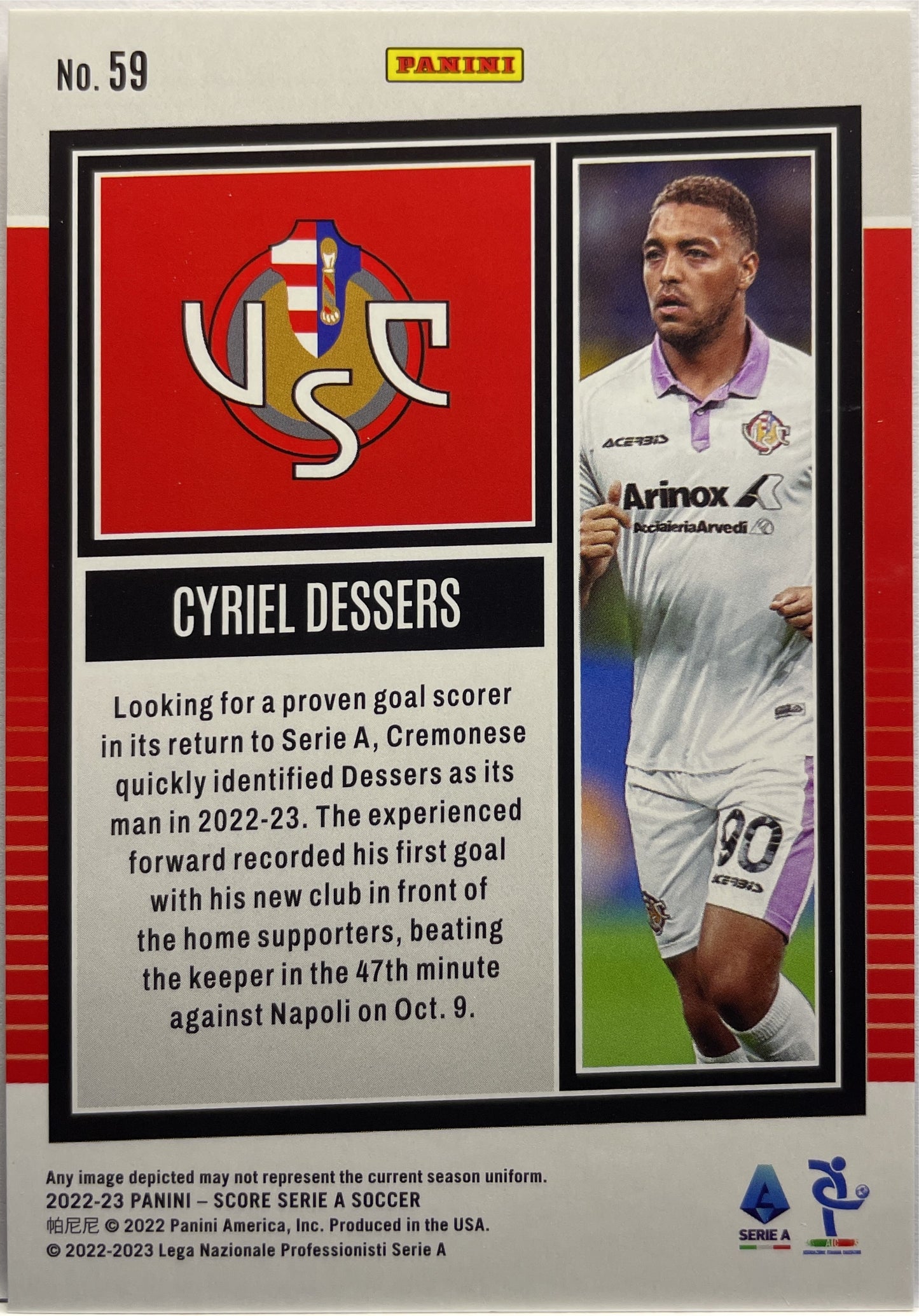 Cyriel Dessers 52/60 Rookie Blue Laser Score Serie A 2022/23