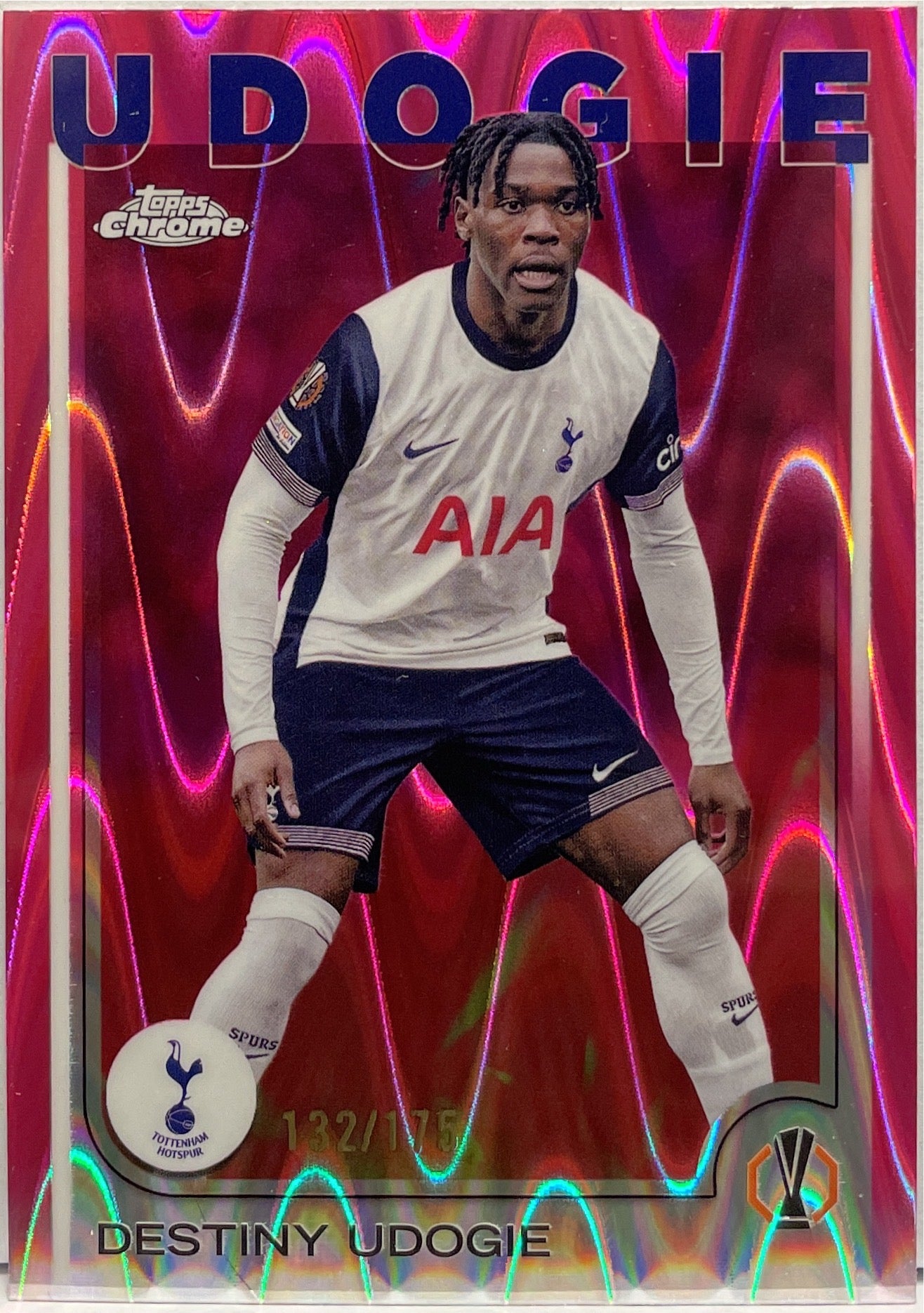 Destiny Udogie 132/175 Pink RayWave Topps Chrome UCC 2024/25