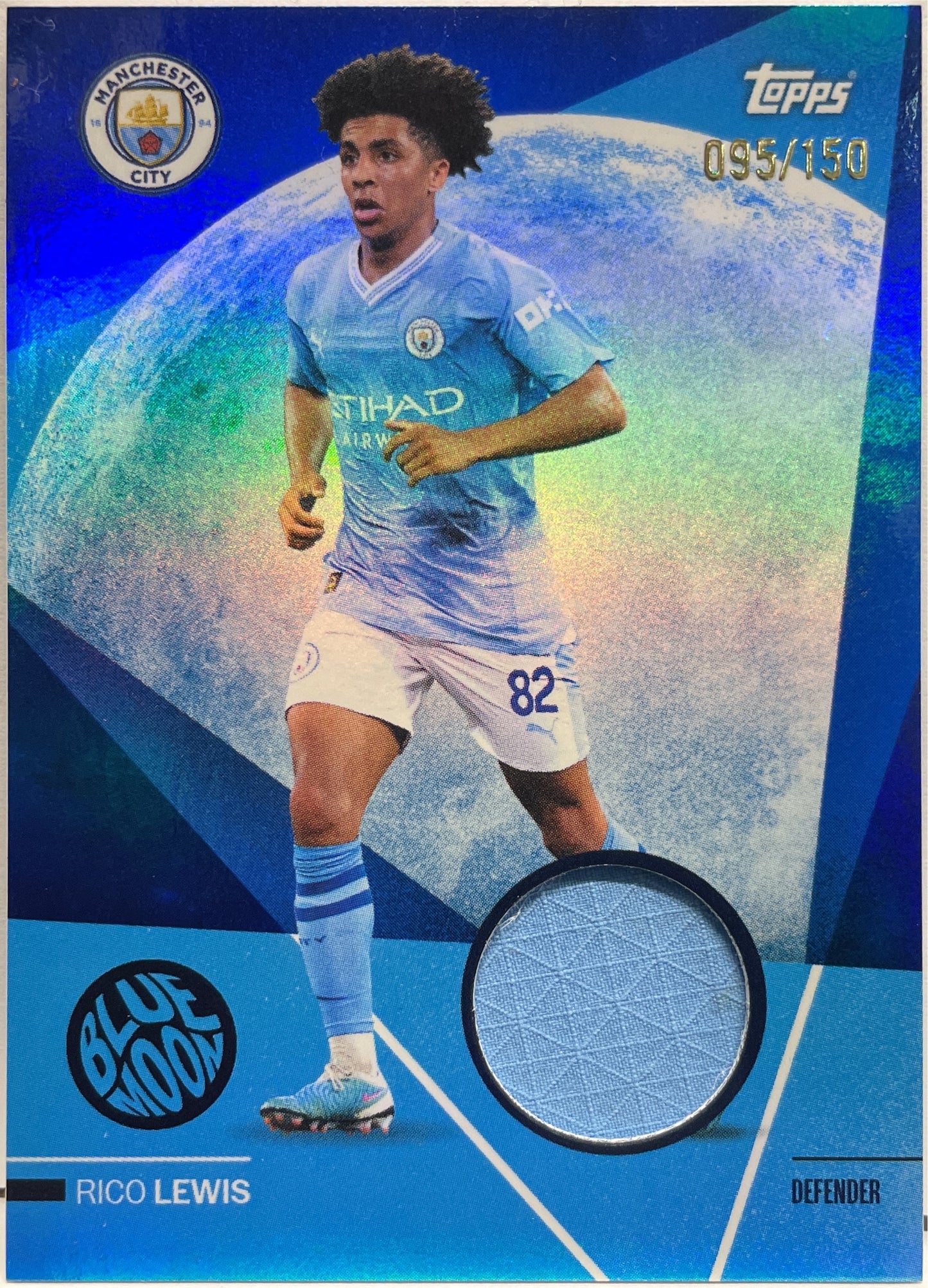 Rico Lewis 95/150 Patch Blue Moon Topps Manchester City Team Set 2023/24