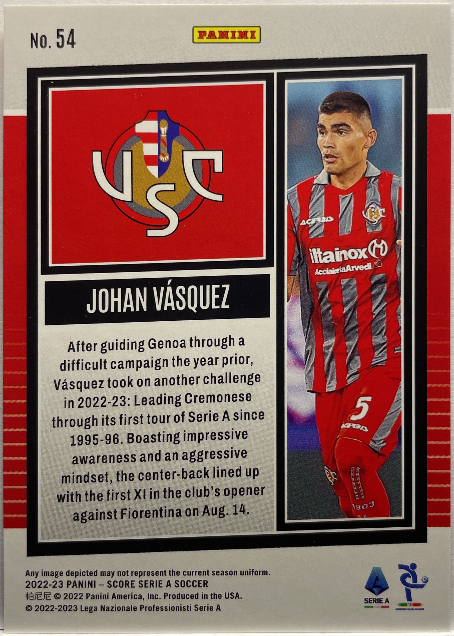 Johan Vasquez 29/35 Orange Laser Score Serie A 2022/23