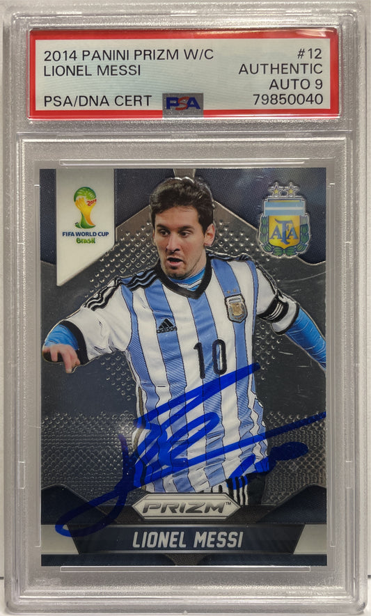 Lionel Messi Autograph On Card Panini Prizm World Cup 2014 PSA 9