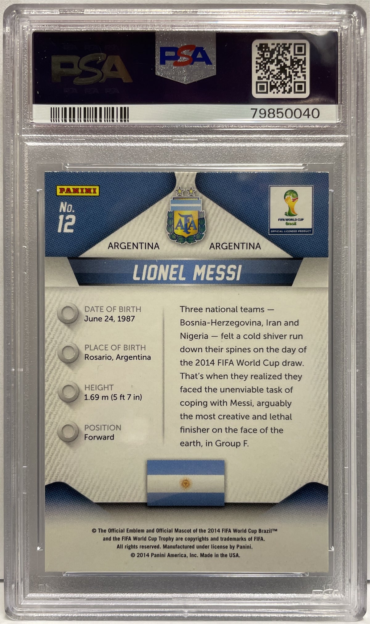 Lionel Messi Autograph On Card Panini Prizm World Cup 2014 PSA 9