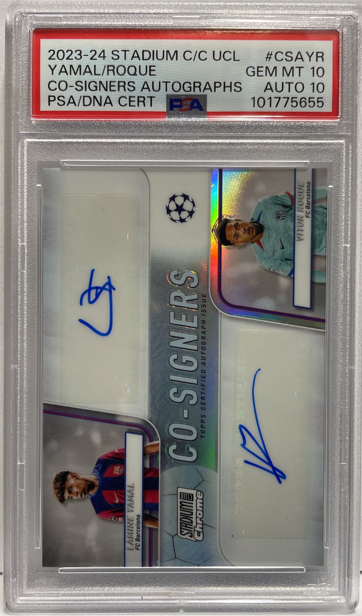 Lamine Yamal Vitor Roque Dual Autograph Co Signature Topps Stadium Chrome 2023/24 PSA 10 Auto 10