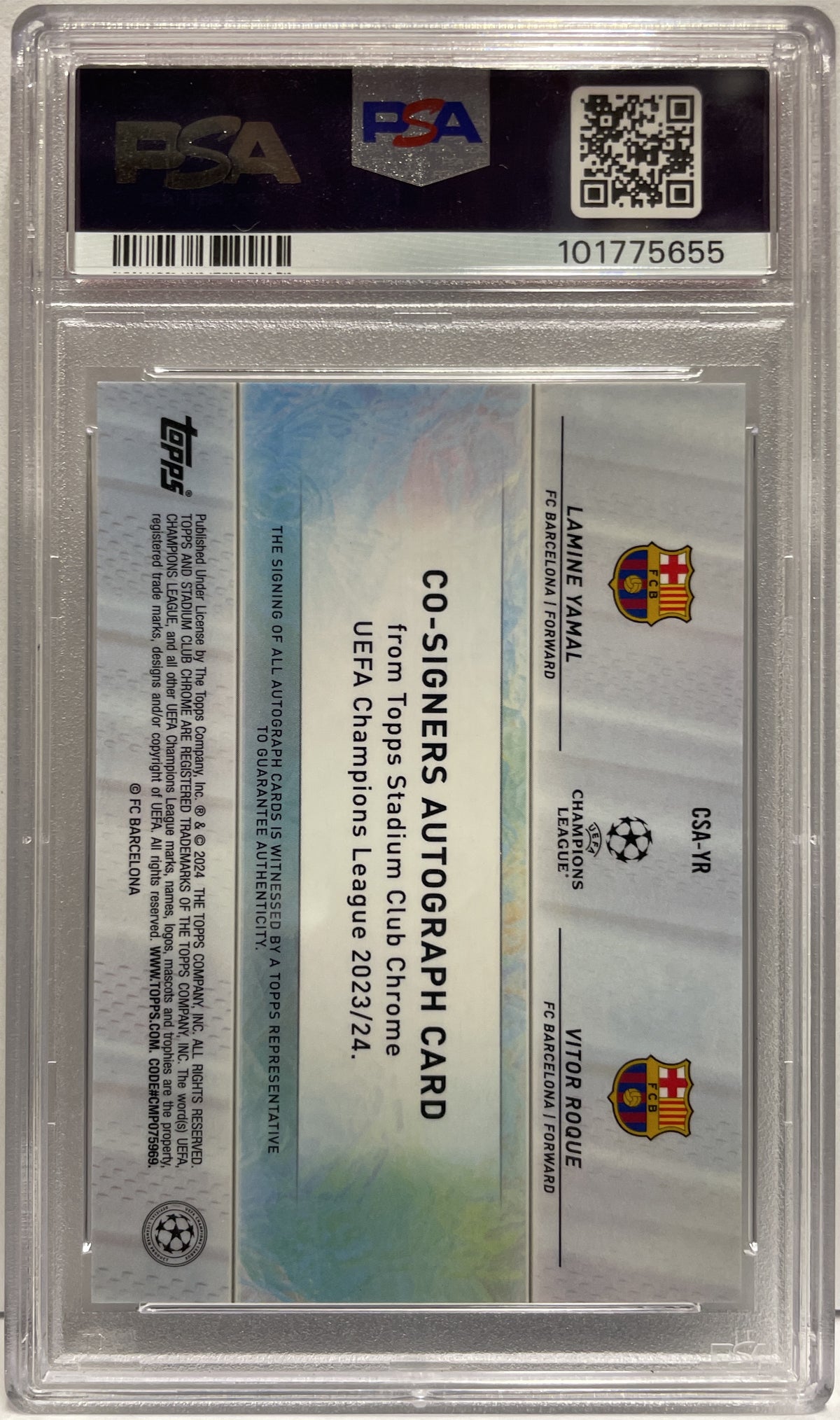 Lamine Yamal Vitor Roque Dual Autograph Co Signature Topps Stadium Chrome 2023/24 PSA 10 Auto 10