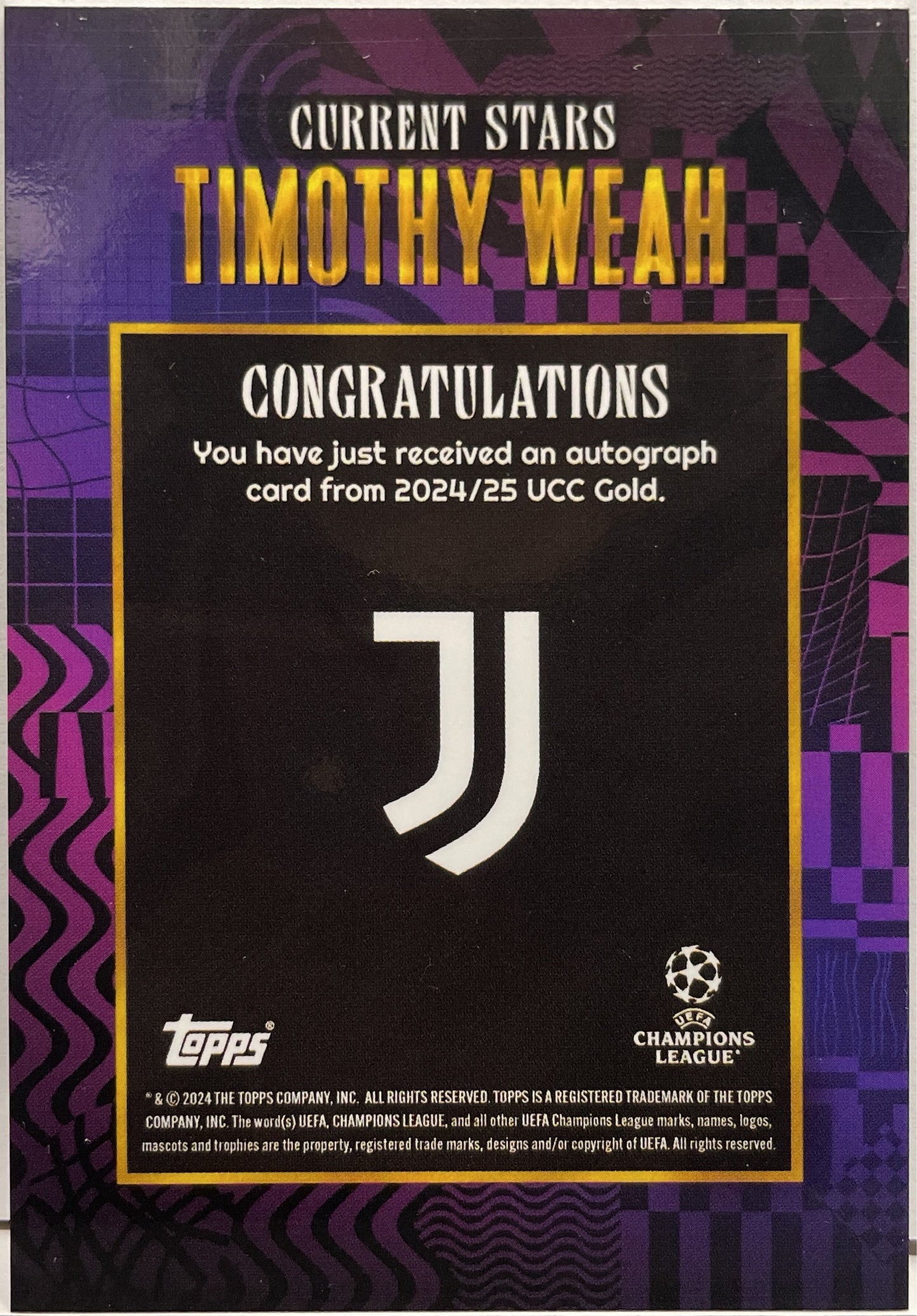 Timothy Weah Autograph Topps Gold 2024/25