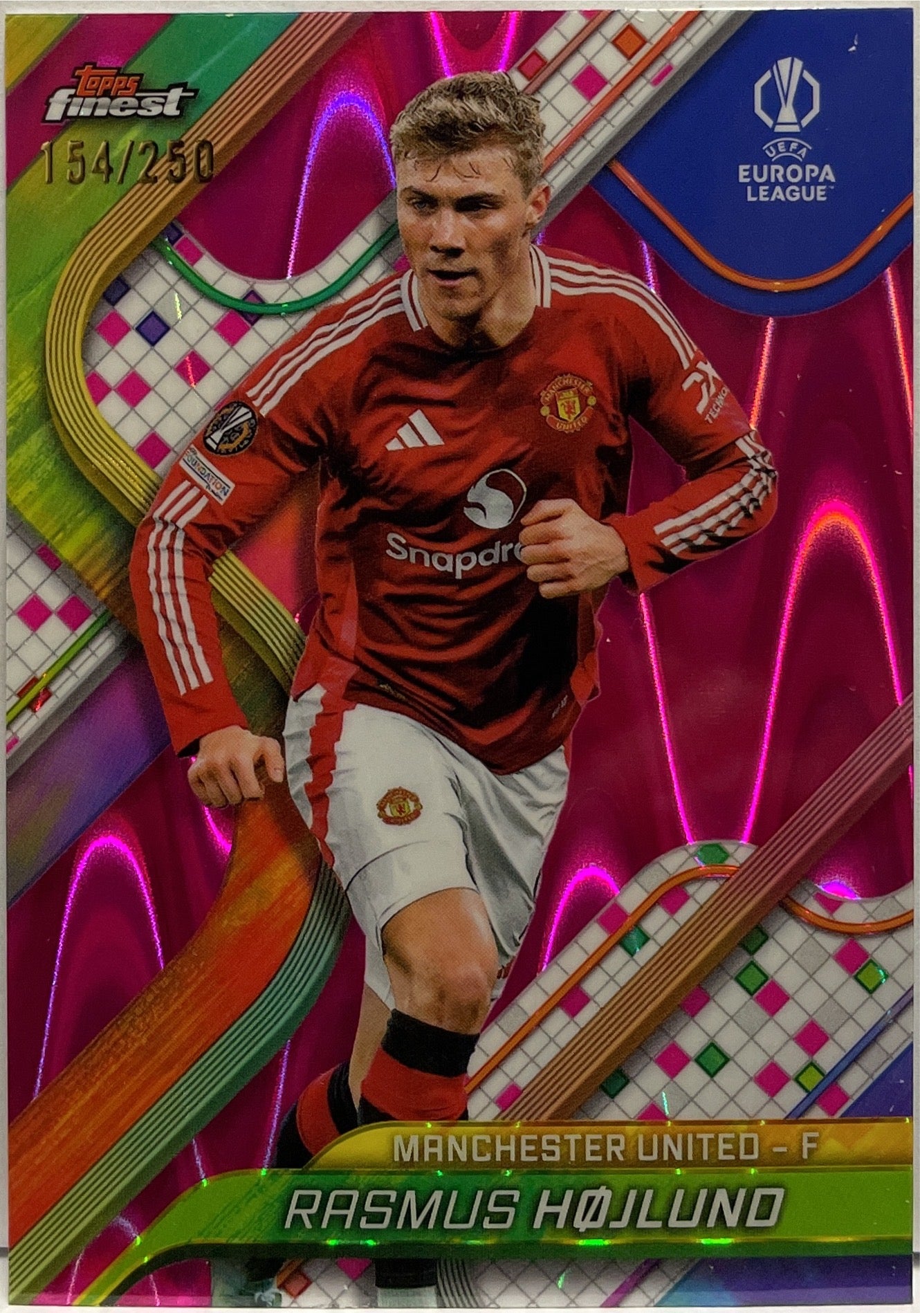 Rasmus Hojlund 154/250 Pink RayWave Topps Finest UCC 2024/25