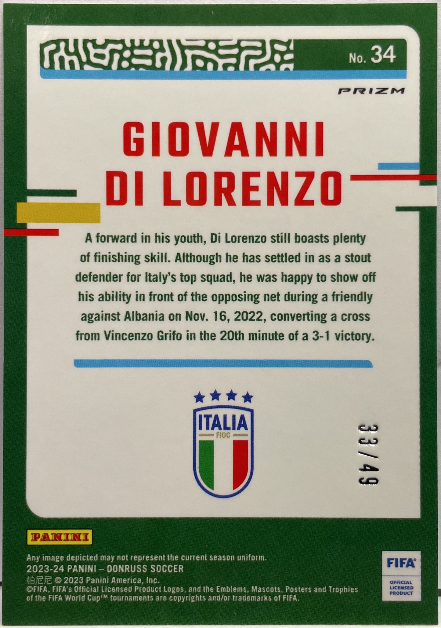 Giovanni Di Lorenzo 33/49 Optic Mojo Donruss Fifa 2023/24