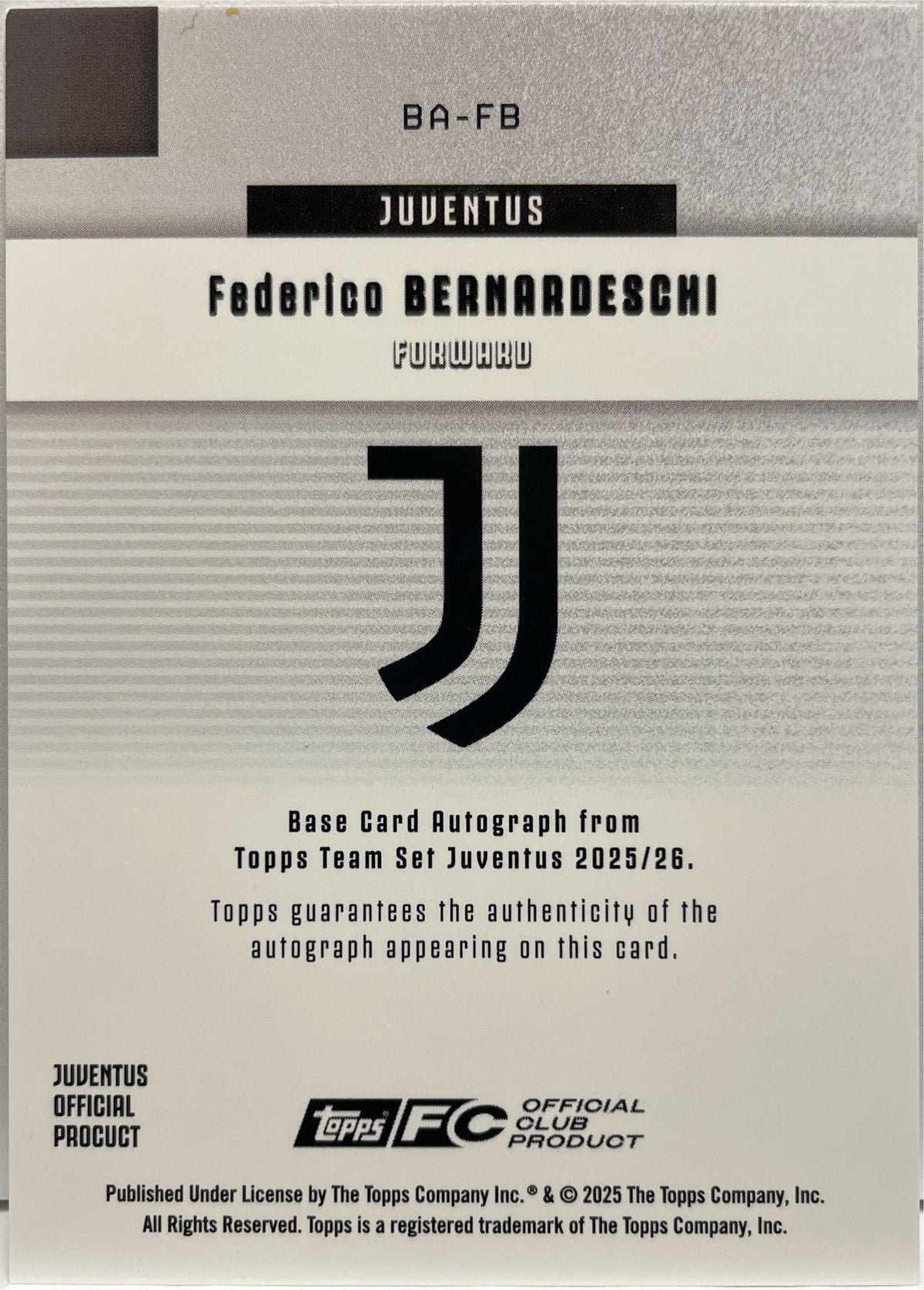 Federico Bernardeschi 2/50 Autograph Gold Topps Juventus Team Set 2025/26