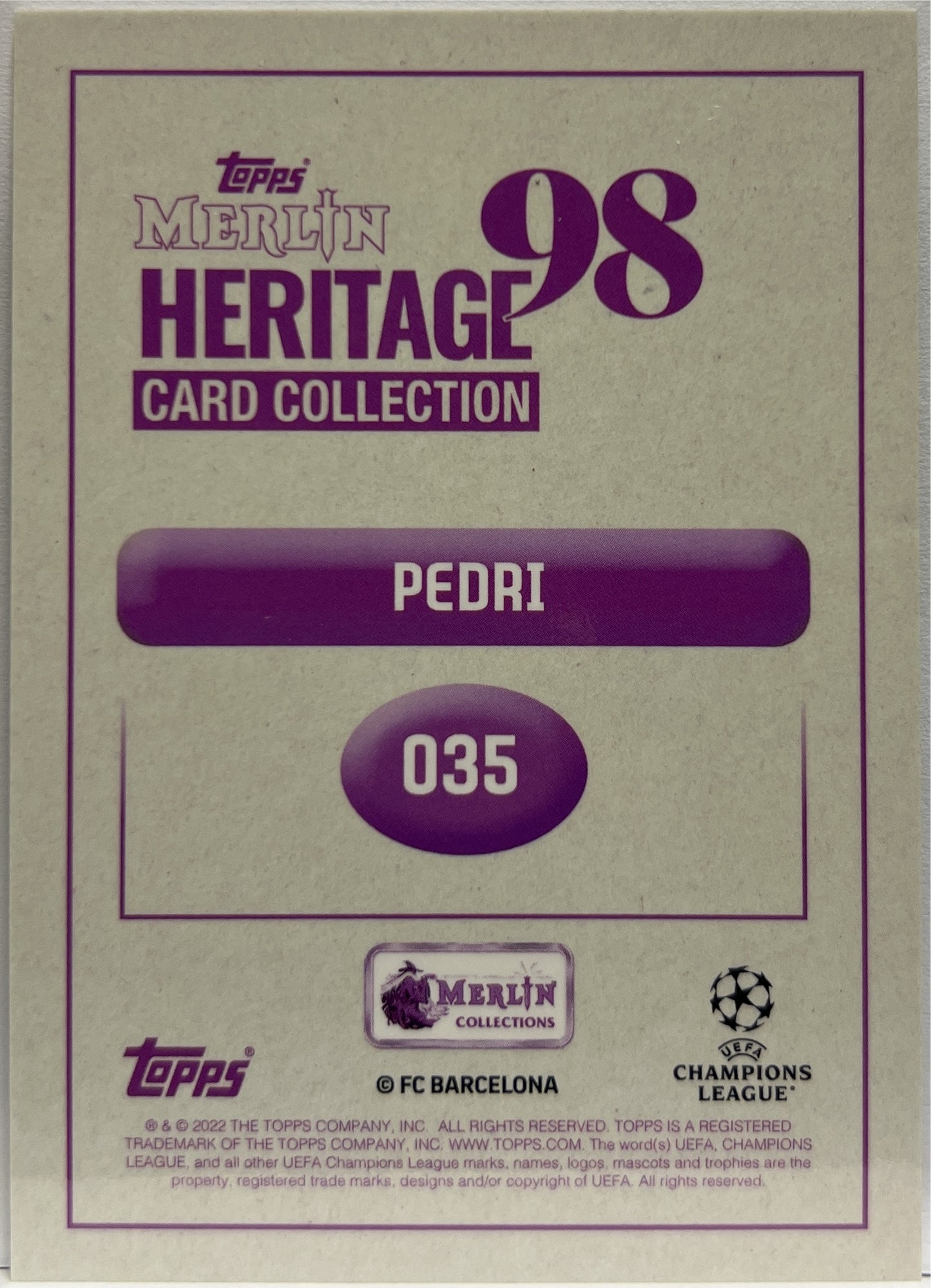 Pedri 43/49 Blue Topps Merlin Heritage 98 2021/22