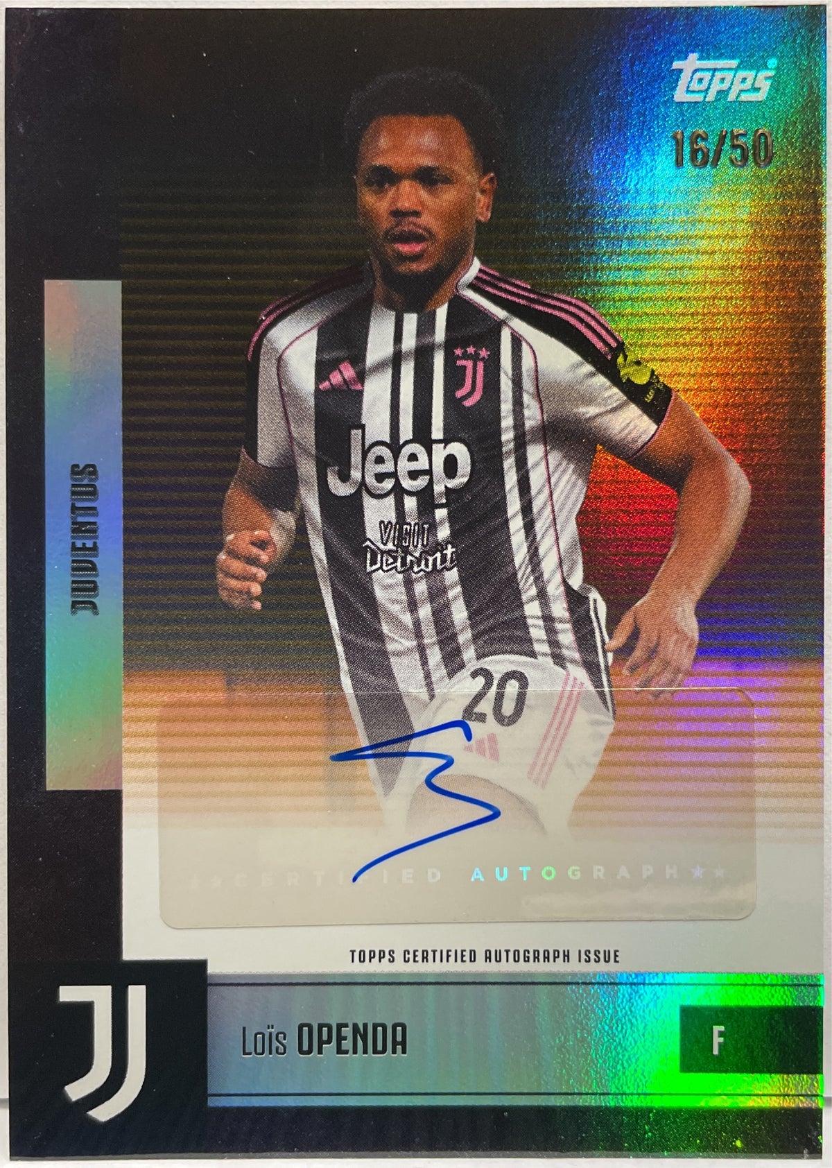 Lois Openda 16/50 Autograph Gold Topps Juventus Team Set 2025/26