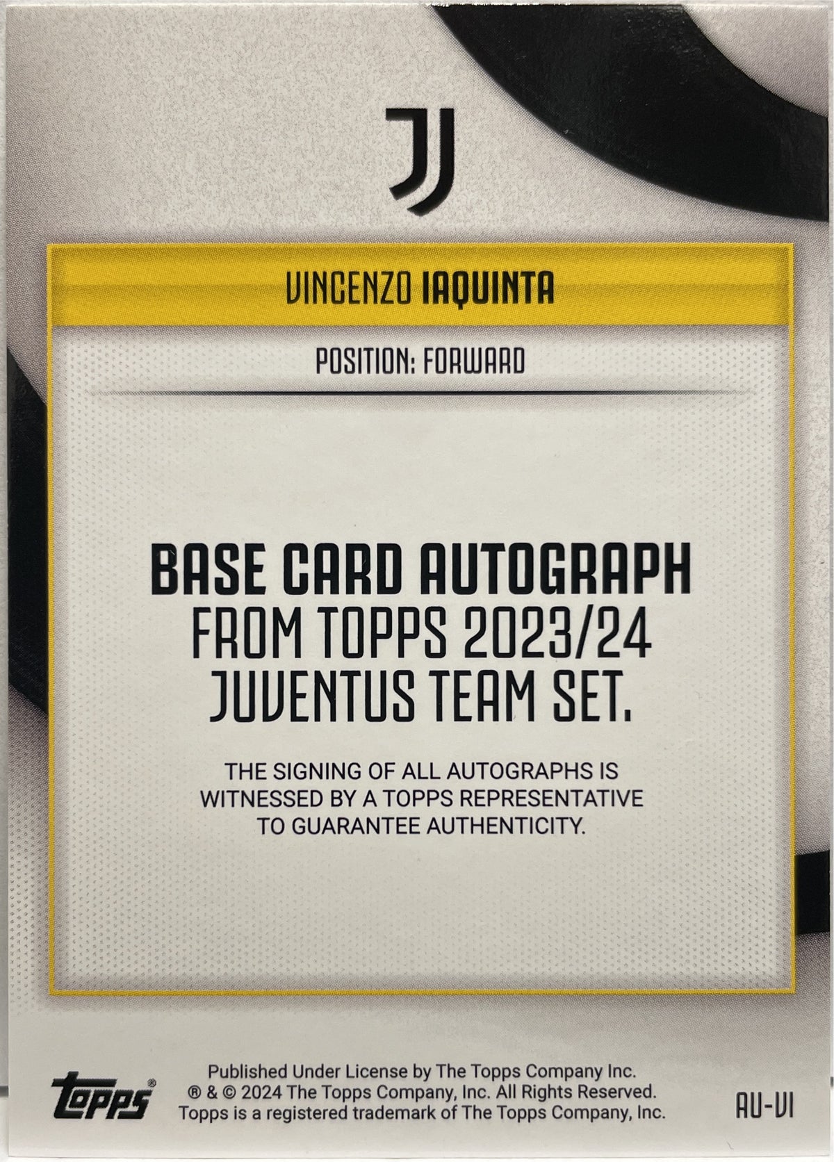 Vincenzo Iaquinta 2/99 Autograph Pink Topps Juventus Team Set 2023/24