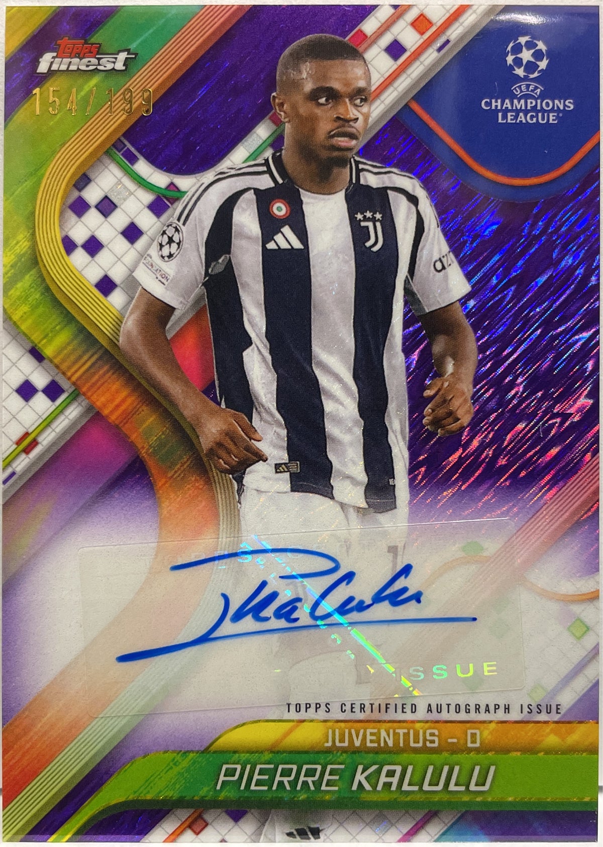 Pierre Kalulu 154/199 Autograph Purple Shimmer Topps Finest UCC 2024/25