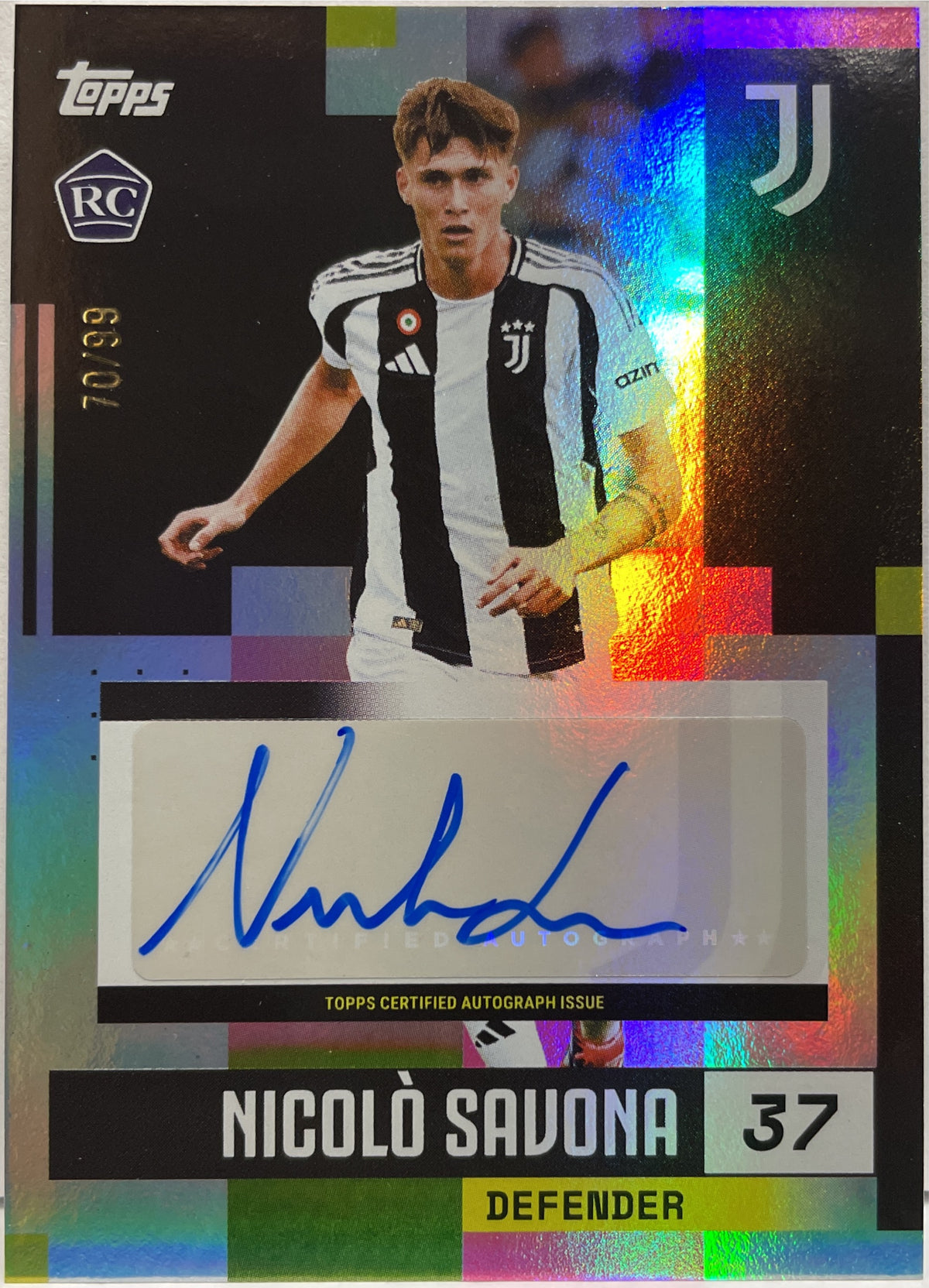 Nicolo Savona 70/99 Rookie Autograph Pink Topps Juventus Premium Team Set 2024/25