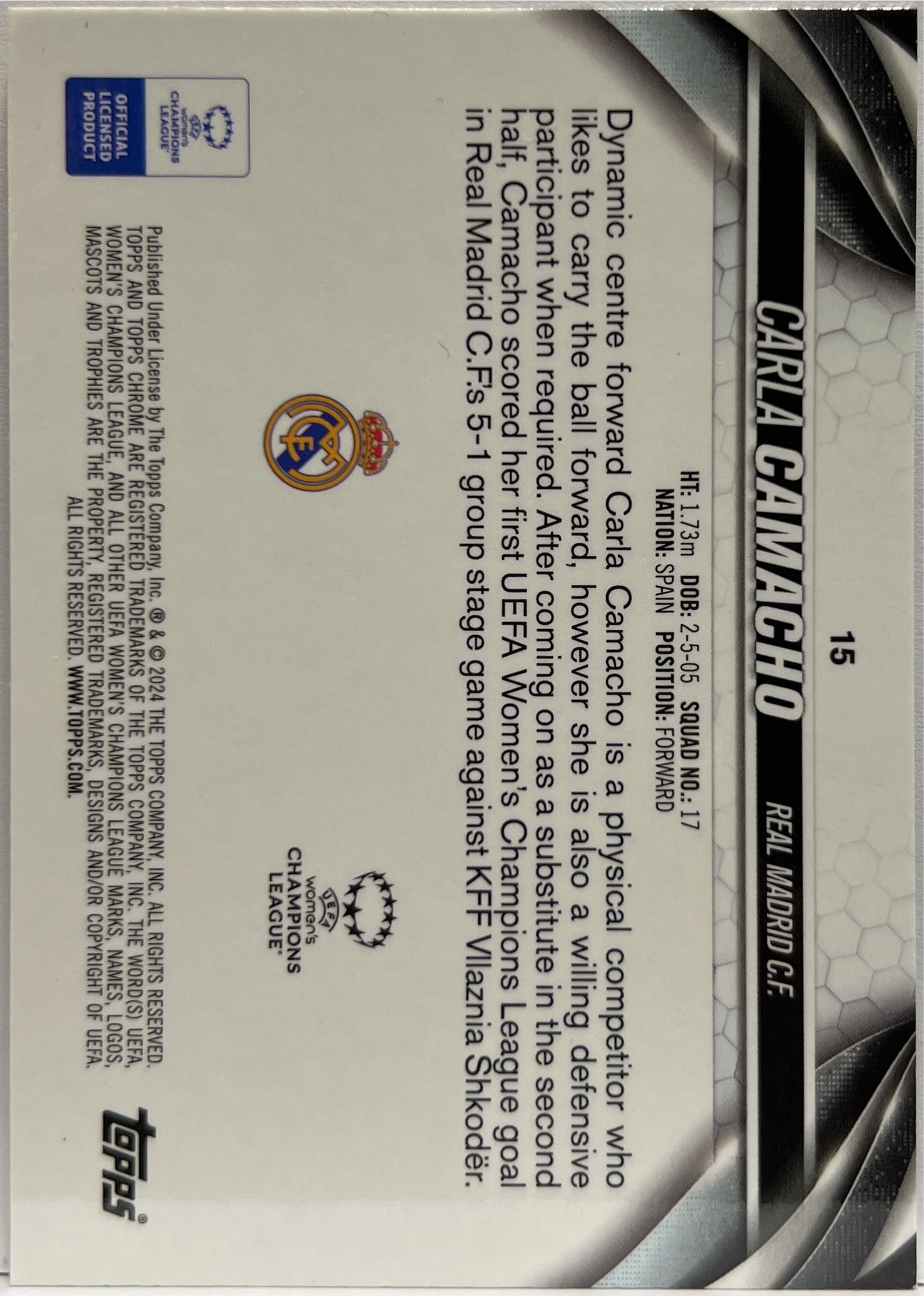Carla Camacho 50/50 Gold Topps Chrome Uefa Women's Champions League 2023/24
