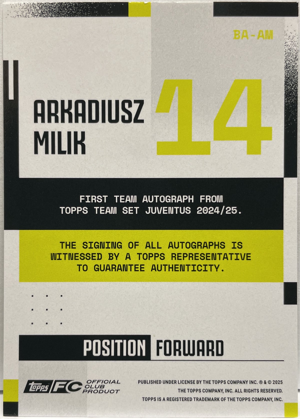 Arkadiusz Milik 154/250 Autograph Blue Topps Juventus Premium Team Set 2024/25