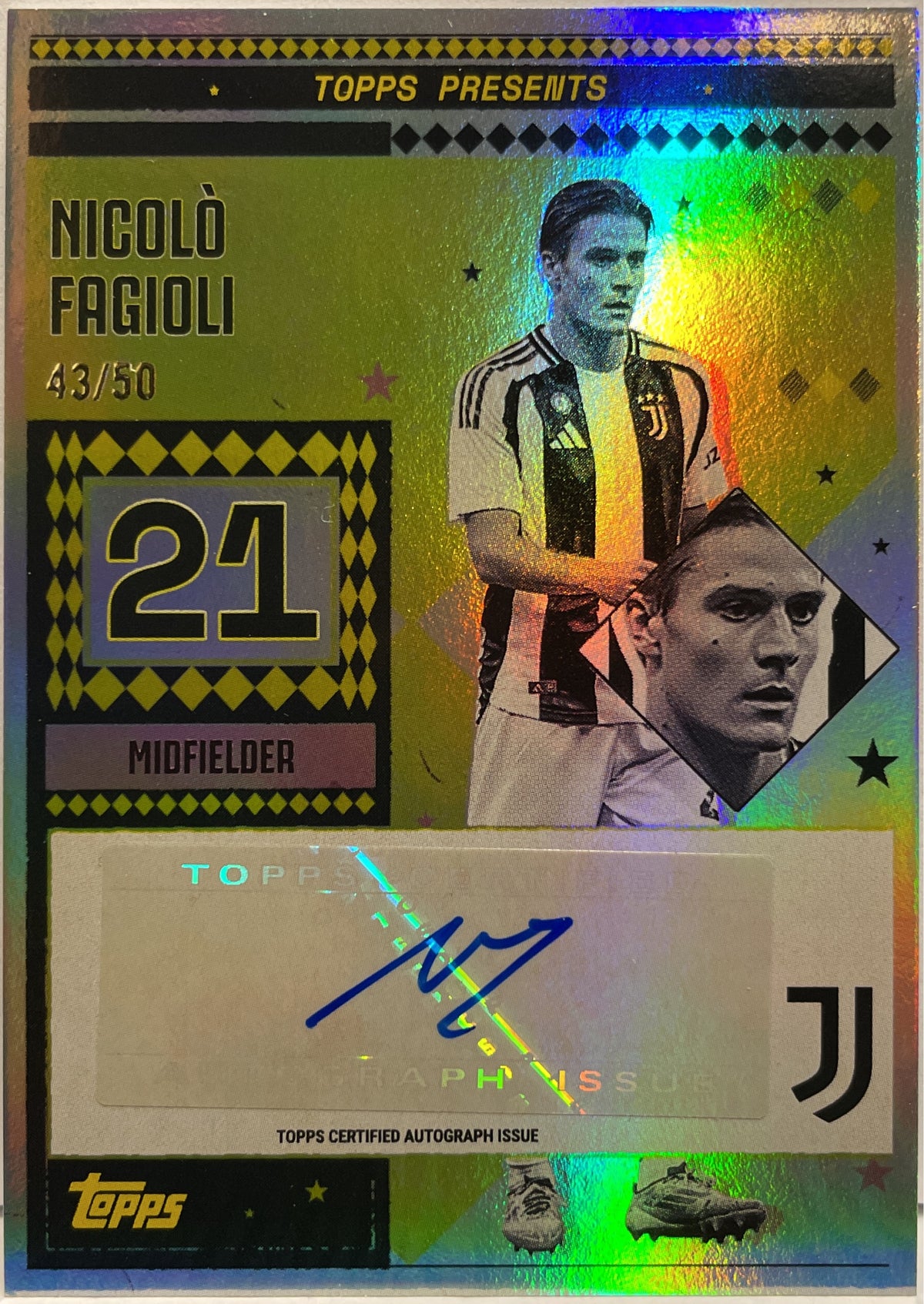 Nicolo Fagioli 43/50 Autograph Vintage Lady Gold Topps Juventus Premium Team Set 2024/25