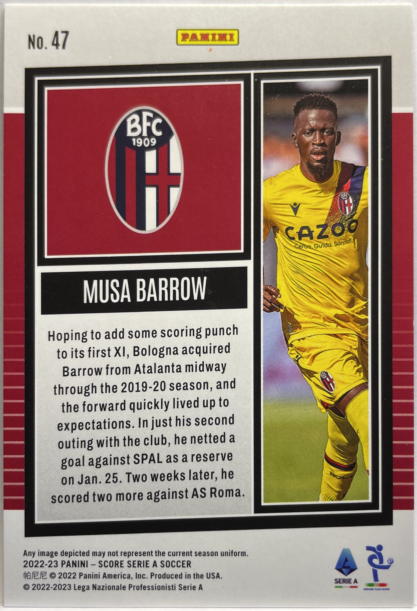 Musa Barrow 13/35 Orange Laser Score Serie A 2022/23