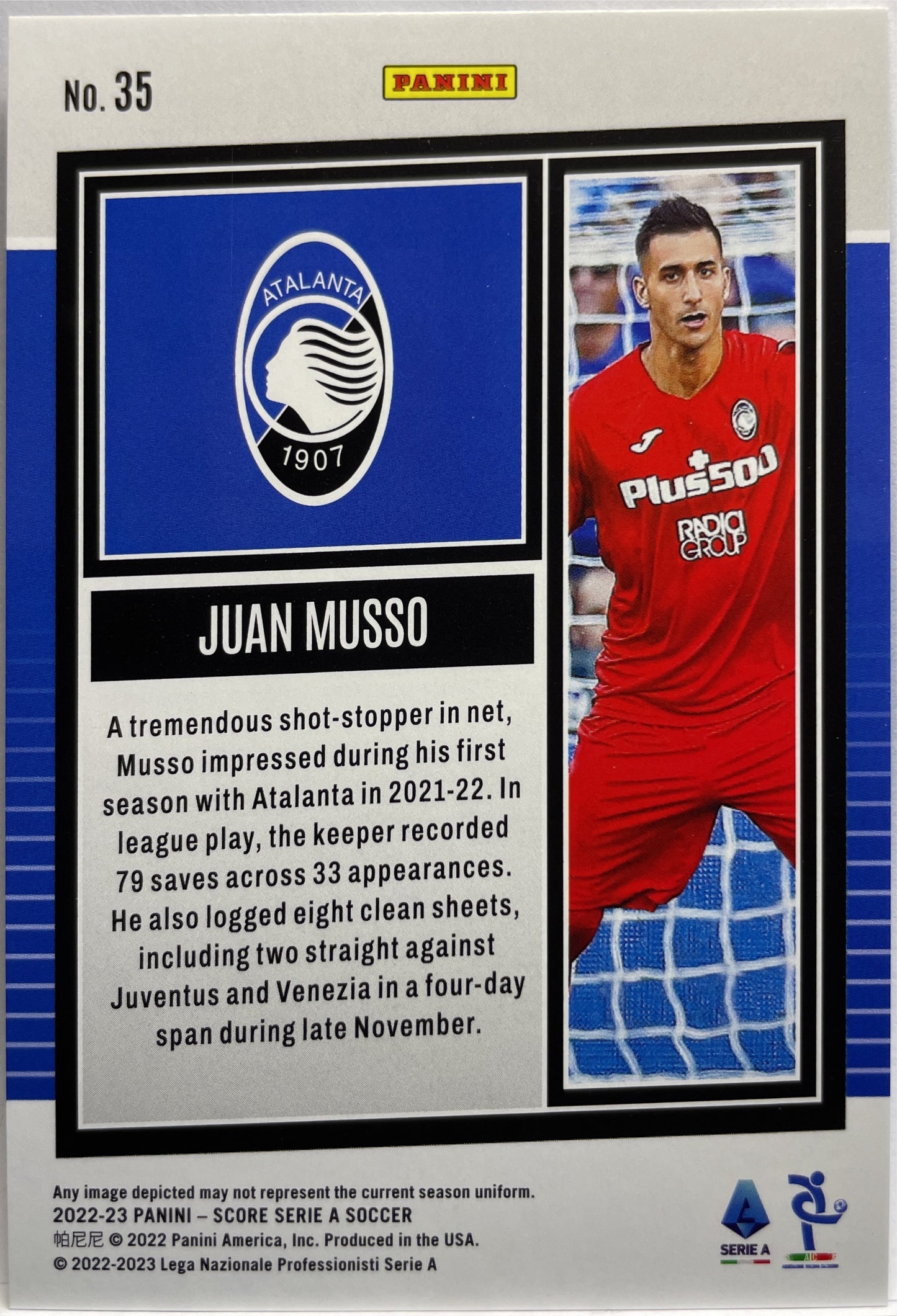 Juan Musso 59/60 Blue Laser Score Serie A 2022/23