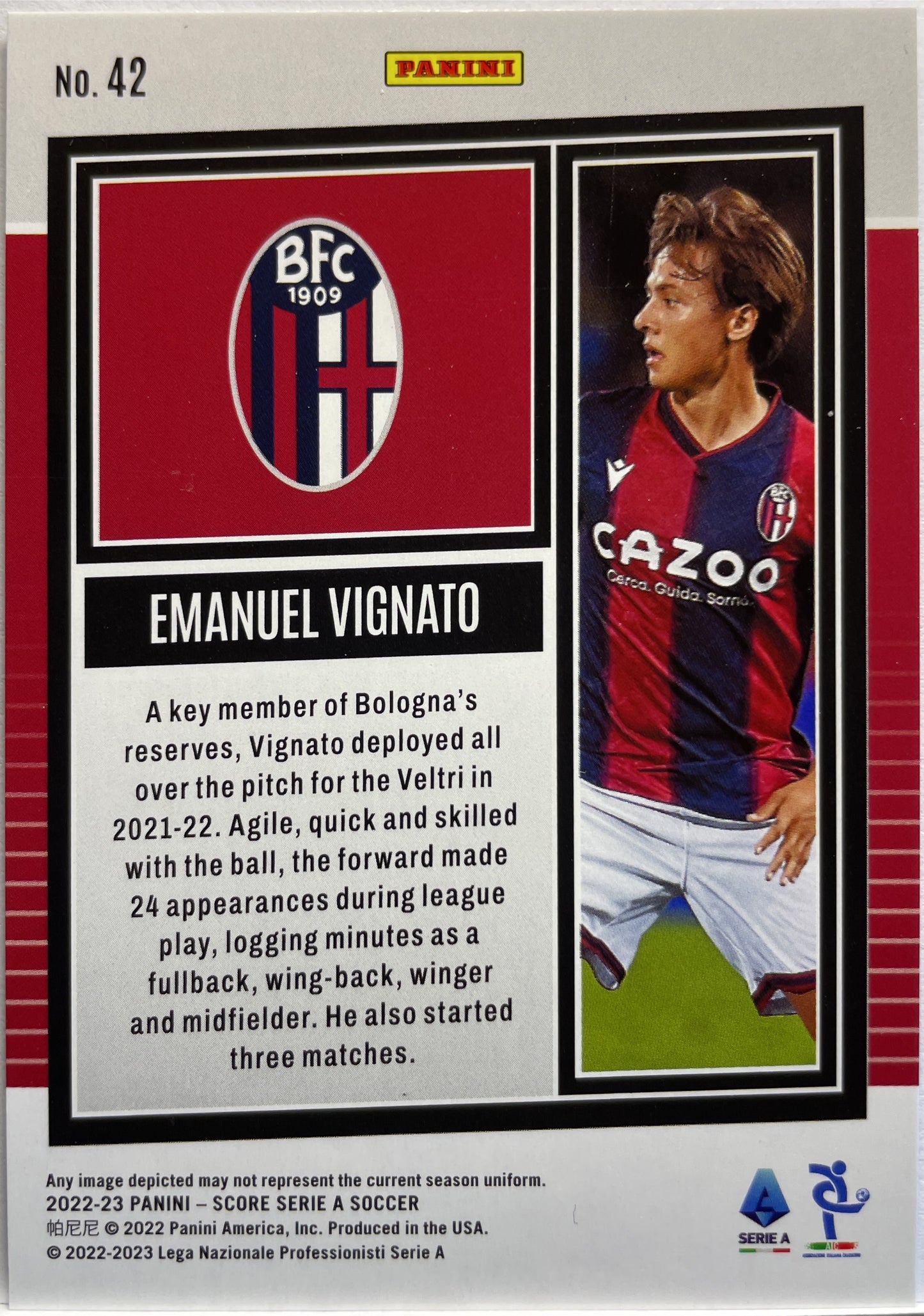 Emanuel Vignato 56/60 Blue Laser Score Serie A 2022/23