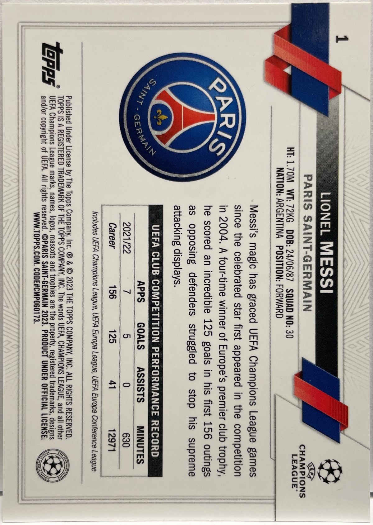 Lionel Messi Topps Chrome UCC 2022/23