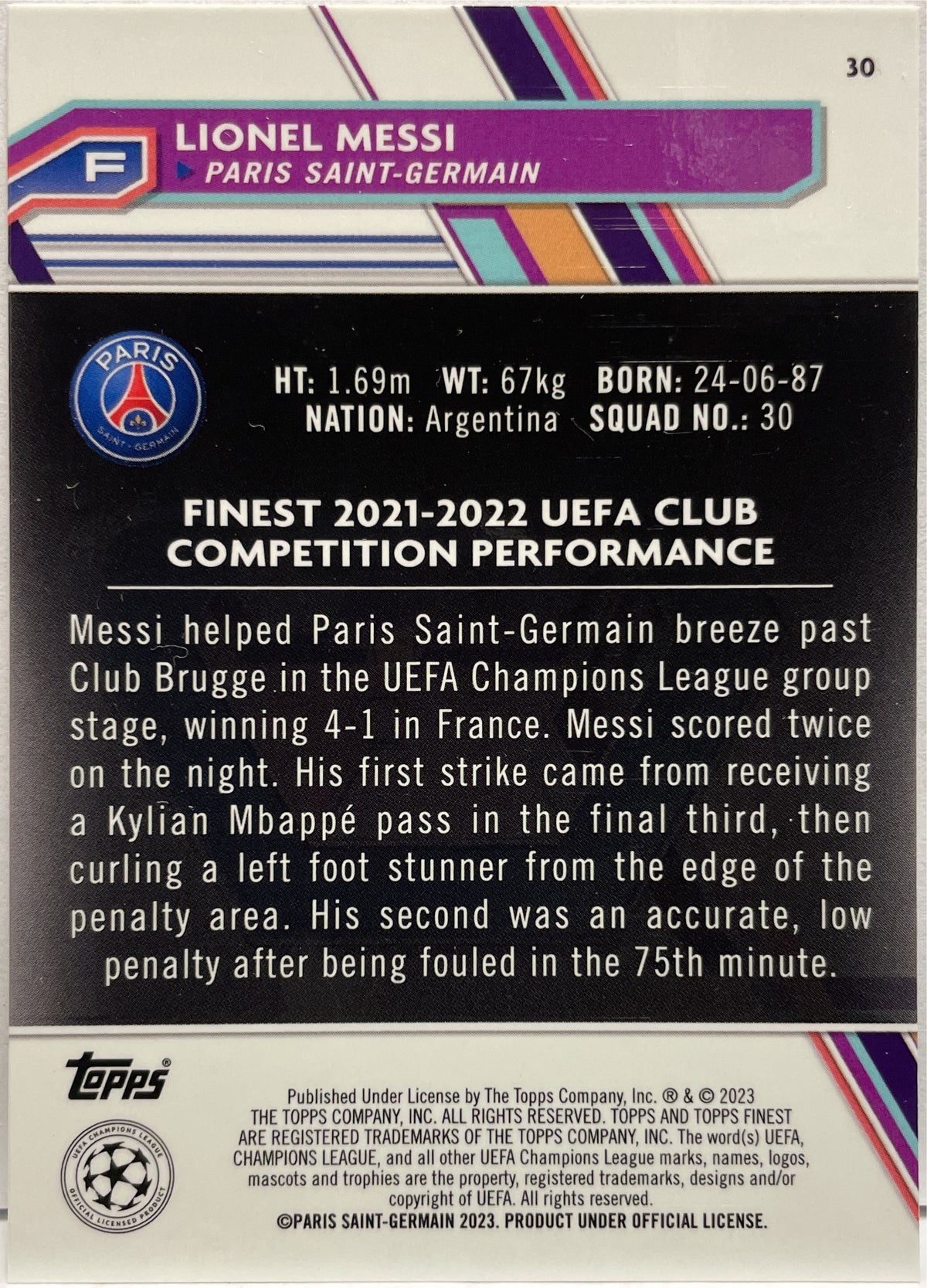 Lionel Messi Topps Finest UCC 2022/23