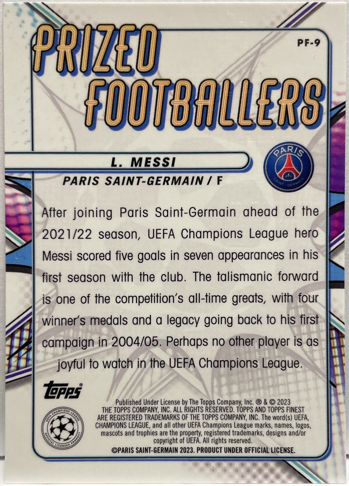 Lionel Messi Prized Footballers Topps Finest UCC 2022/23