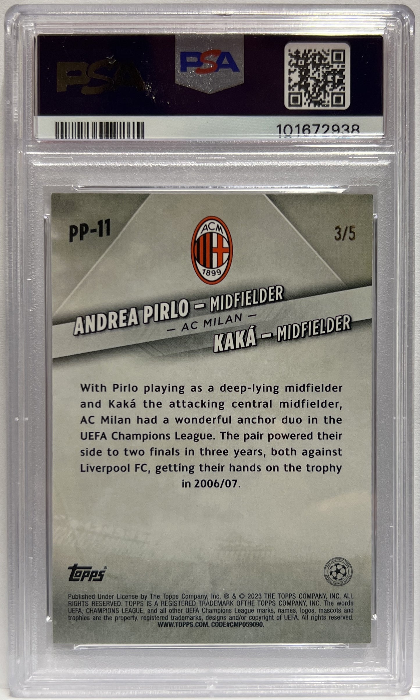 Pirlo & Kaka 3/5 Premium Partnership Red Jade Topps UCC 2022/23 PSA 8