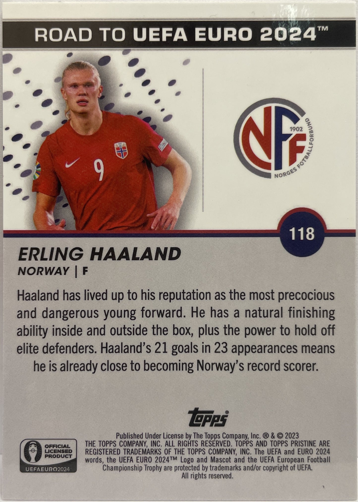 Erling Haaland 19/25 Orange Topps Pristine Uefa Euro 2024