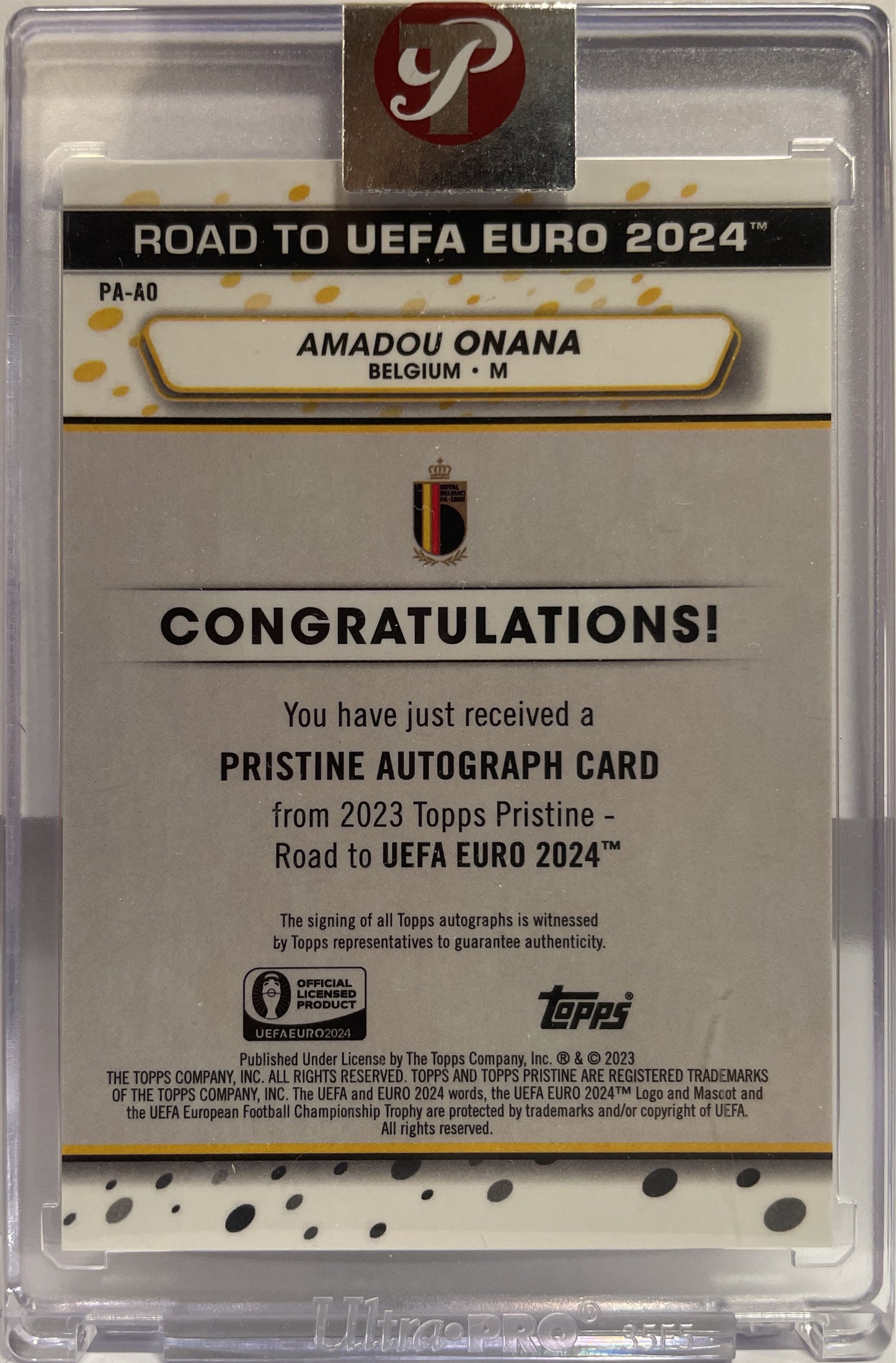 Amadou Onana Autograph Pristine National Debut Topps Pristine Uefa Euro 2024