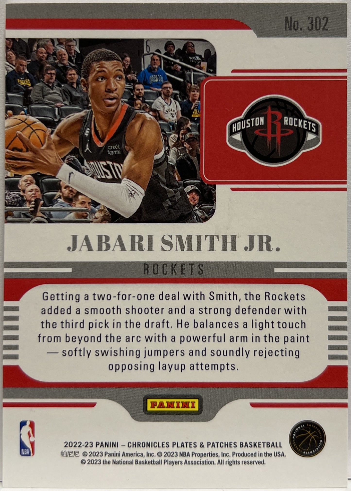 Jabari Smith Jr 6/49 Rookie Plates & Patches Blue Chronicles Basketball NBA 2022/23