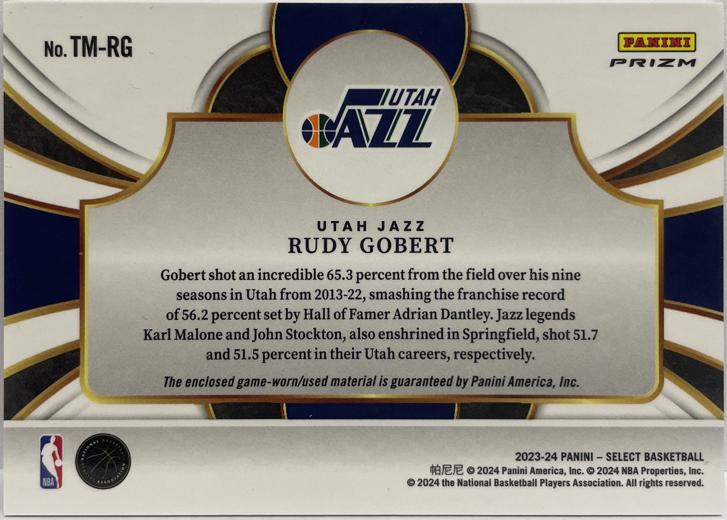 Rudy Gobert Throwback Memorabilia Patch Prizm Select Basketball NBA 2023/24