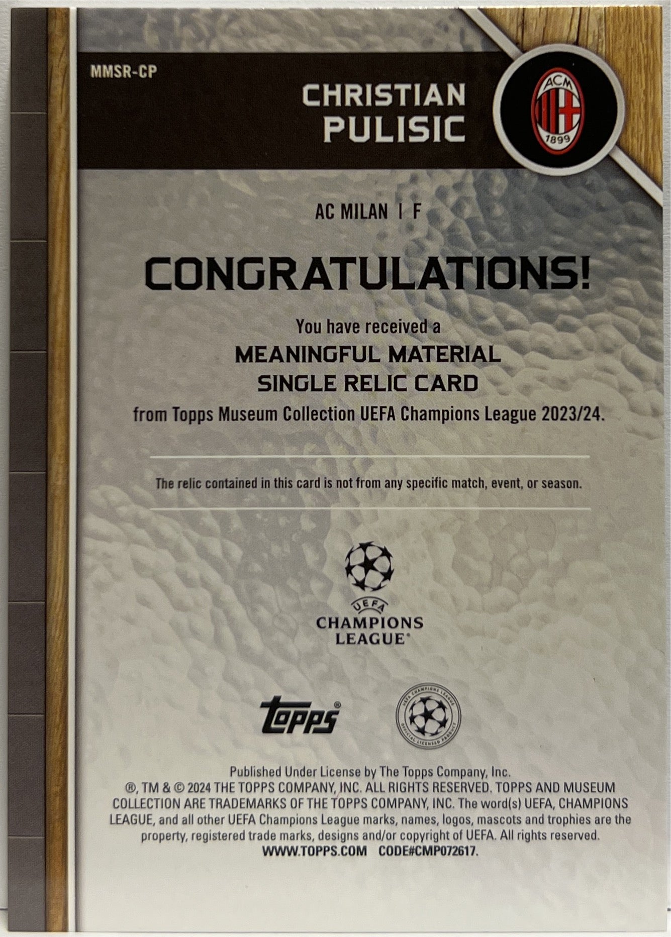 Christian Pulisic 28/99 Patch Meaningful Material Purple Topps Museum 2023/24