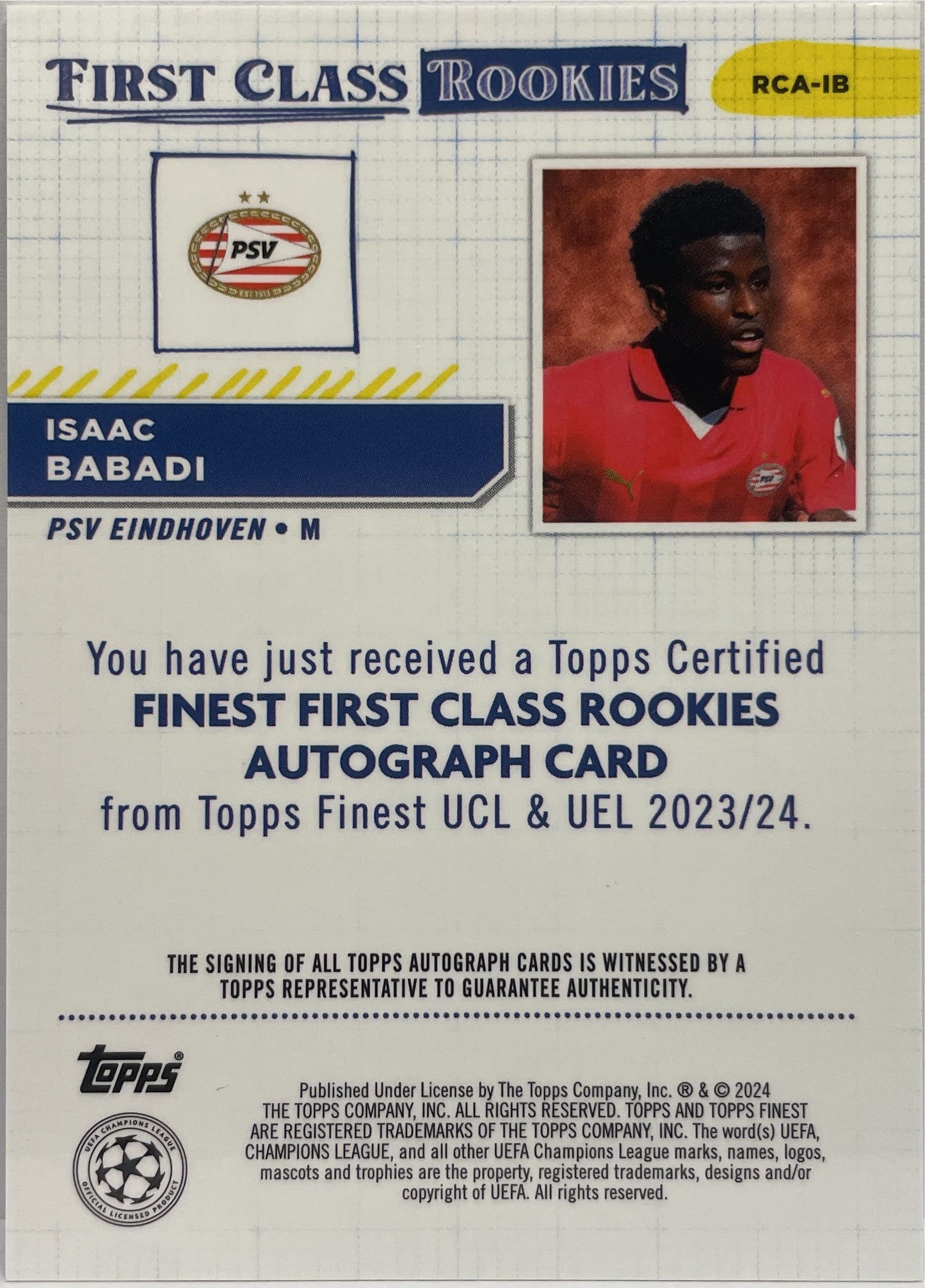 Isaac Babadi Rookie Autograph First Class Rookies Total Football Topps Finest UCC 2023/24