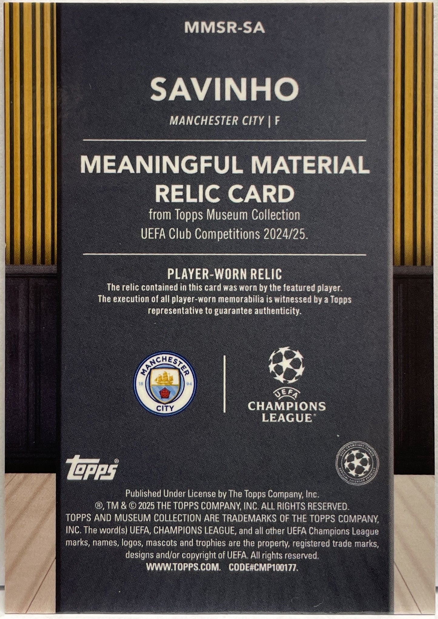 Savinho 89/299 Patch Worn Meaningful Materials Topps Museum 2024/25