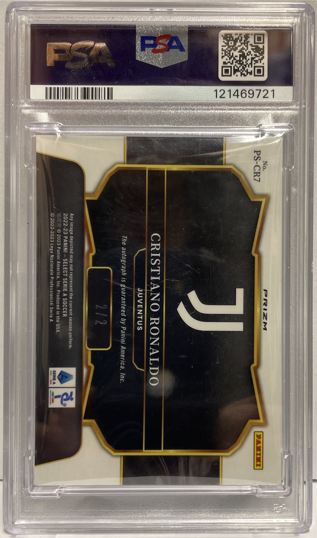 Cristiano Ronaldo 2/2 Autograph Pitchside Signatures Green Panini Select Serie A 2022/23 PSA Auth Auto 10