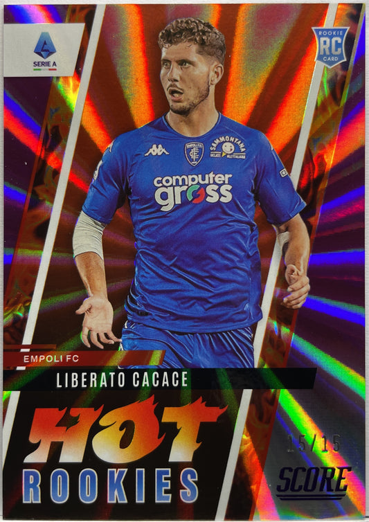 Liberato Cacace 15/15 Hot Rookies Purple Laser Score Serie A 2022/23