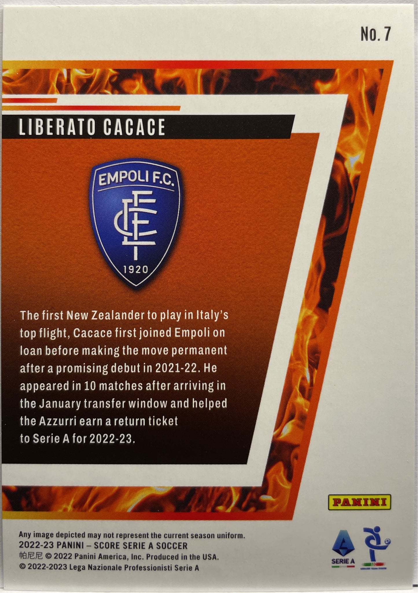 Liberato Cacace 15/15 Hot Rookies Purple Laser Score Serie A 2022/23