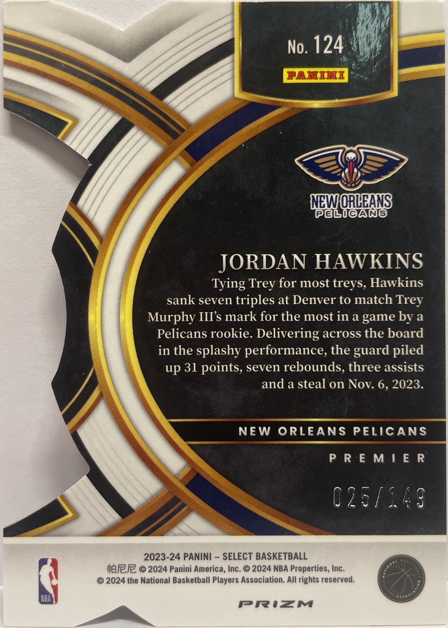 Jordan Hawkins 25/149 Rookie White Prizm Select Basketball NBA 2023/24