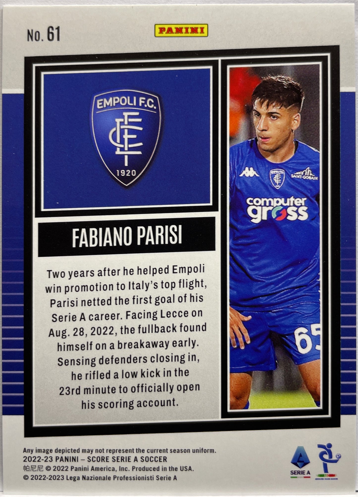 Fabiano Parisi 23/60 Blue Laser Score Serie A 2022/23