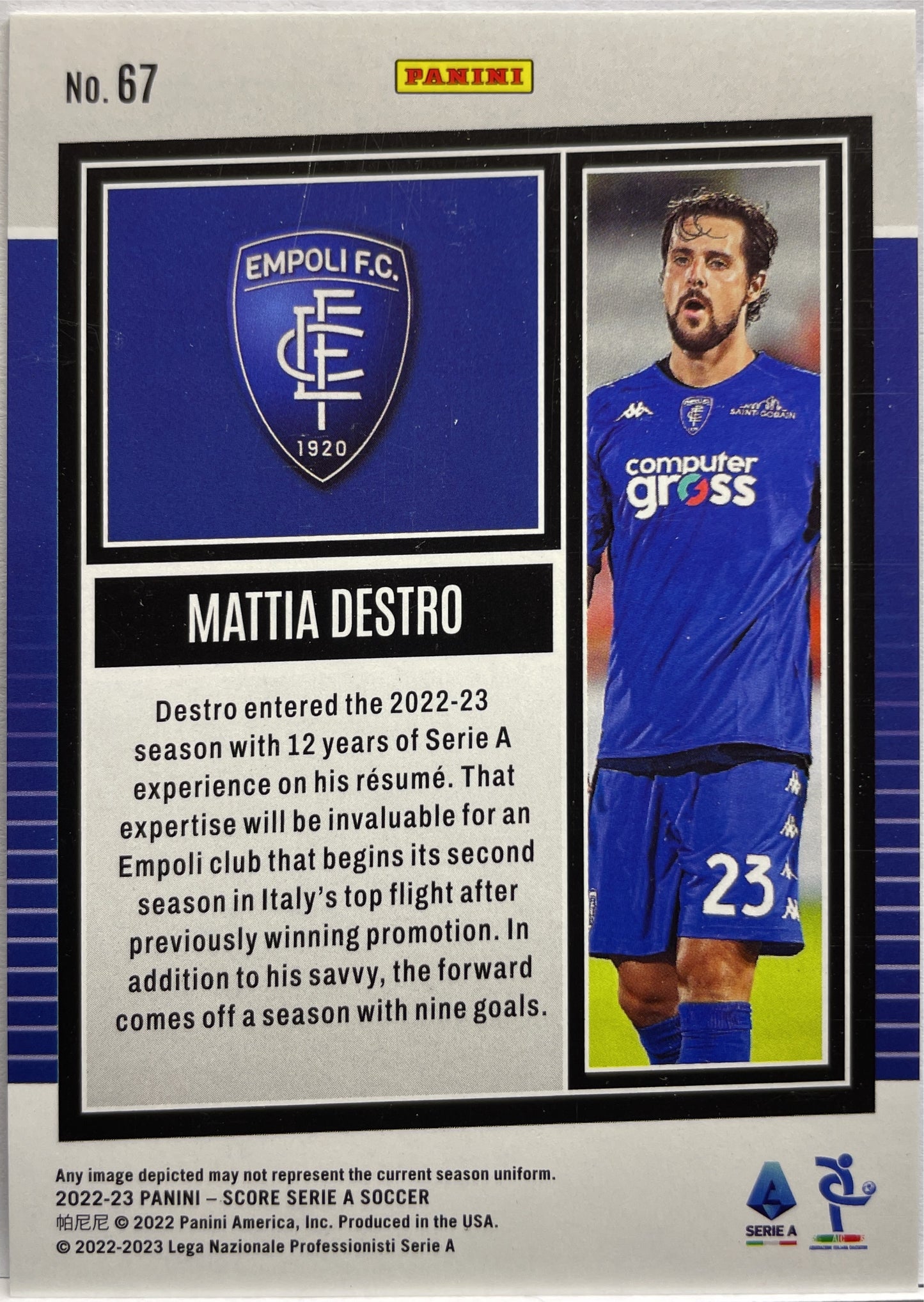 Mattia Destro 52/60 Blue Laser Score Serie A 2022/23